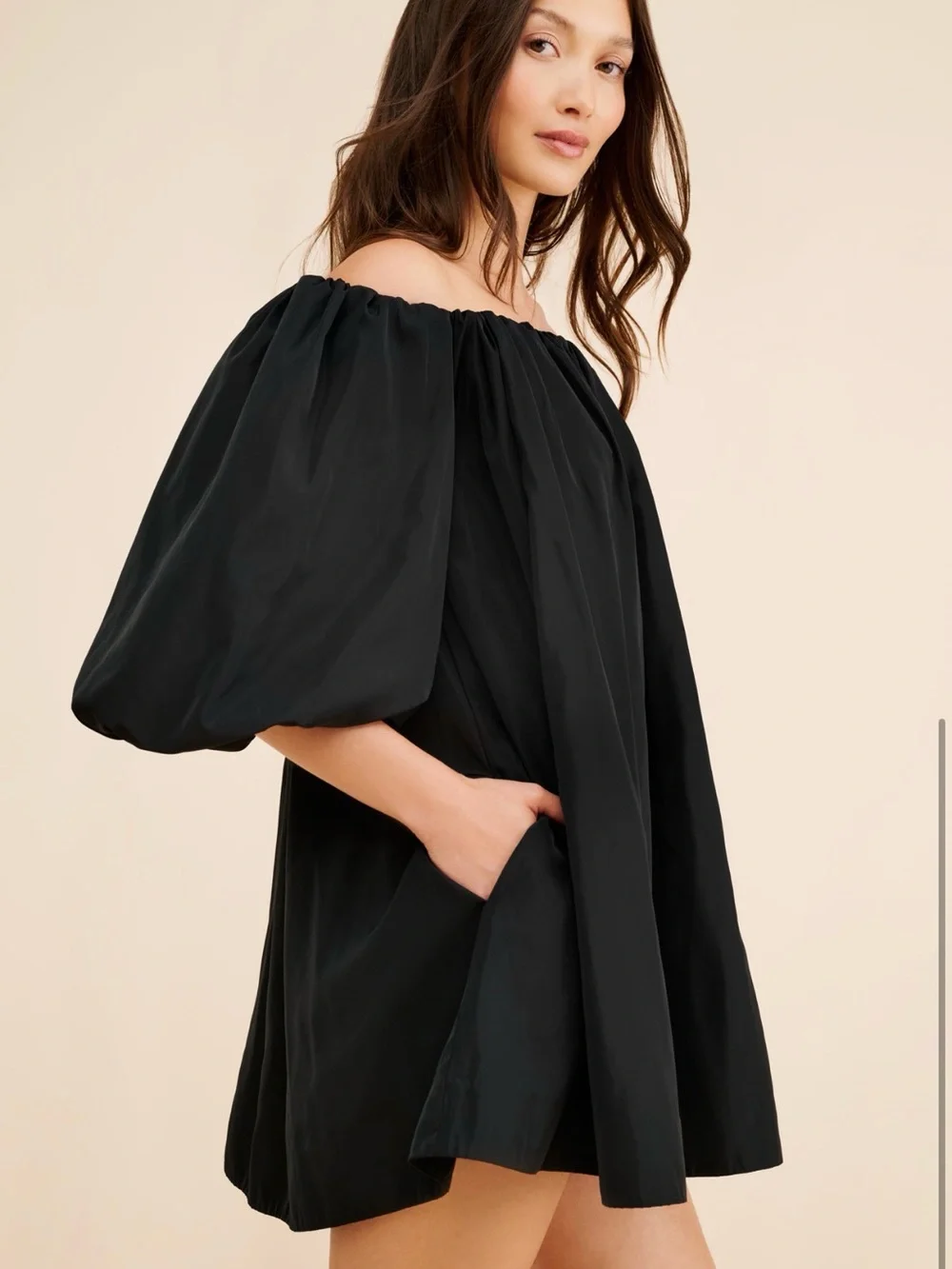 Mare Mare Puff Sleeve Off The Shoulder Mini Dress in Black sz XS - Picture 4 of 5